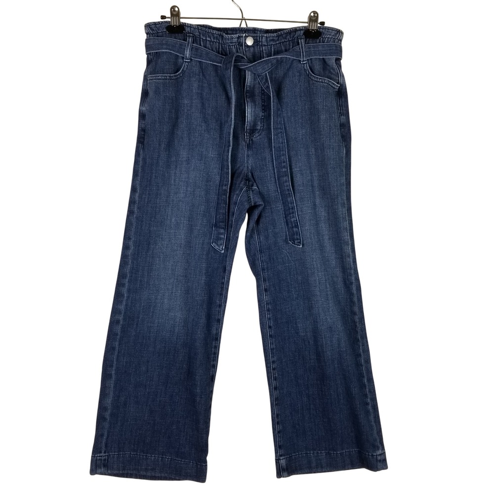 J.Crew Wide Leg Jeans Womens 30 Dark Blue Paperbag Waist Tie Belt Denim